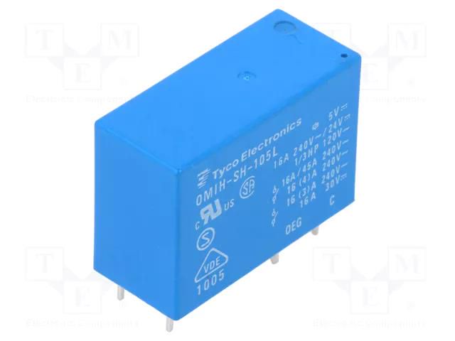 Relay: electromagnetic; SPST-NO; Ucoil: 5VDC; 16A; 16A/250VAC; OMIH TE Connectivity OMIH-SH-105L.394