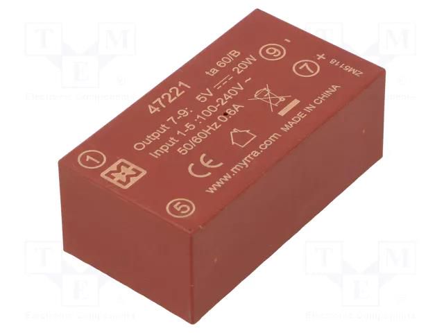 Converter: AC/DC; 20W; Uin: 85÷265VAC,120÷370VDC; Uout: 5VDC; 82% MYRRA MYRRA-47221