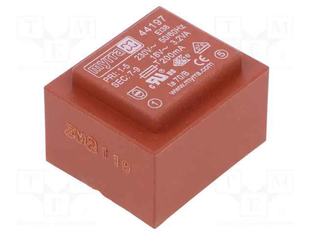 Transformer: encapsulated; 3.2VA; 230VAC; 18V; 178mA; PCB MYRRA MYRRA-44197