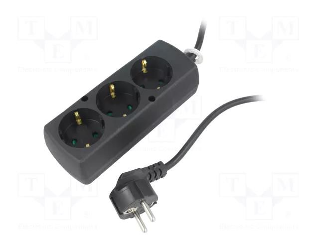 Extension lead; 3x1.5mm2; Schuko; Sockets: 3; PVC; black; Len: 3m JONEX PS-370S/1.5-3.0BK