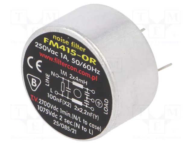 Filter: anti-interference; 250VAC; Cx: 100nF; Cy: 2.2nF; 4mH; THT FILTERCON FM415-0R