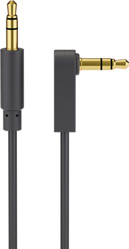 AUX Audio Connector Cable, 3.5 mm Stereo, 3-Pin, Slim, CU, Angled, 1 m, black - 3.5 mm male (3-pin, stereo) > 3.5 mm male (3-pin, stereo) 90° 67783