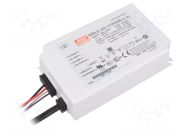 Power supply: switching; LED; 63W; 27÷36VDC; 180÷295VAC; IP67; 85% MEAN WELL ODLC-65-1750DA