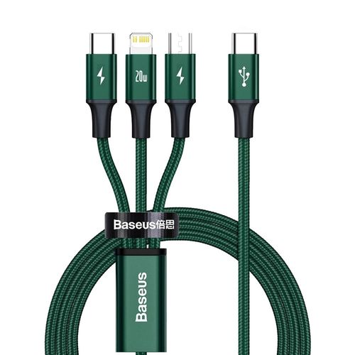 Baseus Rapid Series 3in1 USB-C - USB-C / Lightning / micro USB cable 20W PD 1.5m - green, Baseus 6953156204300 6953156204300