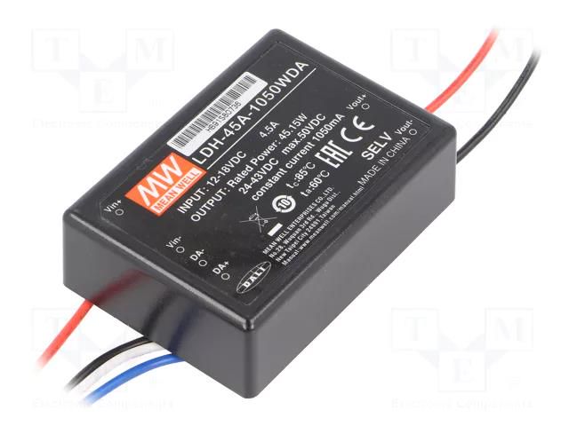 Converter: DC/DC; 45.15W; Uin: 9÷18VDC; Uout: 24÷43VDC; Iin: 4.2A MEAN WELL LDH-45A-1050WDA