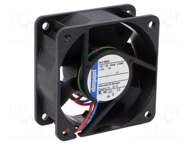 Fan: DC; axial; 12VDC; 60x60x25mm; 21m3/h; 16dBA; slide; Len: 0.31m EBM-PAPST 612NGLE