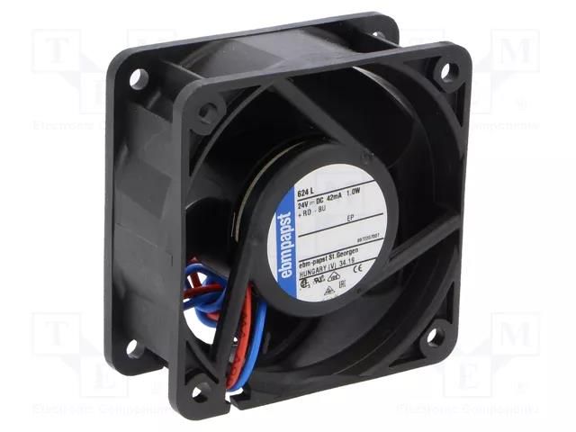 Fan: DC; axial; 24VDC; 60x60x25mm; 21m3/h; 20dBA; ball; 3200rpm EBM-PAPST 624L