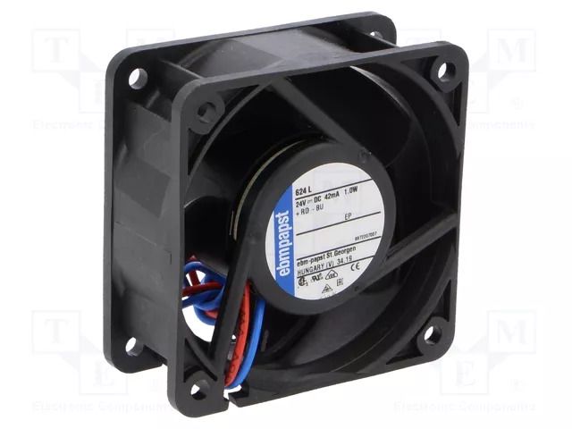 Fan: DC; axial; 24VDC; 60x60x25mm; 21m3/h; 20dBA; ball; 3200rpm EBM-PAPST 624L