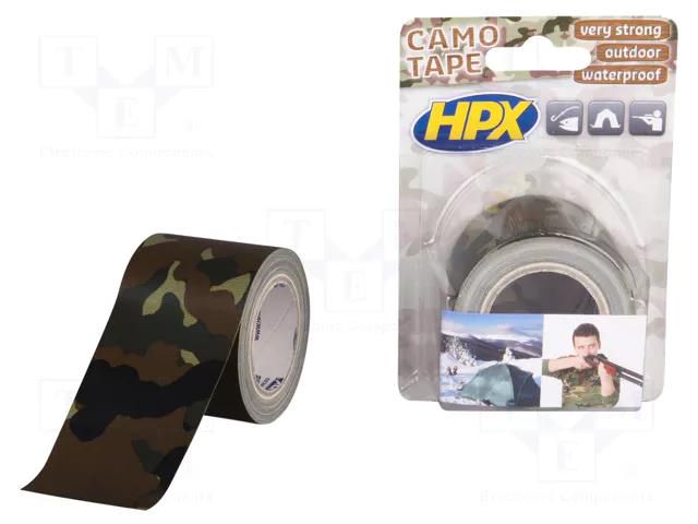 Tape: masking; W: 48mm; L: 5m; Thk: 0.3mm; camo; 62.8N/cm; max.60°C HPX HPX-BC-4805MO