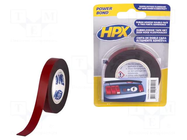 Tape: fixing; W: 12mm; L: 2m; Thk: 1.1mm; double-sided; acrylic HPX HPX-BDSHSA-122RD