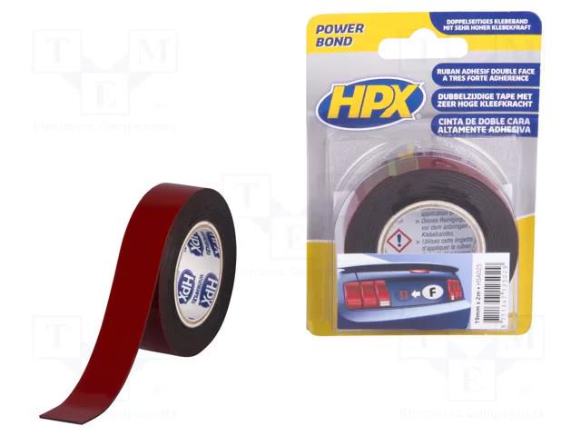 Tape: fixing; W: 19mm; L: 2m; Thk: 1.1mm; double-sided; acrylic HPX HPX-BDSHSA-192RD