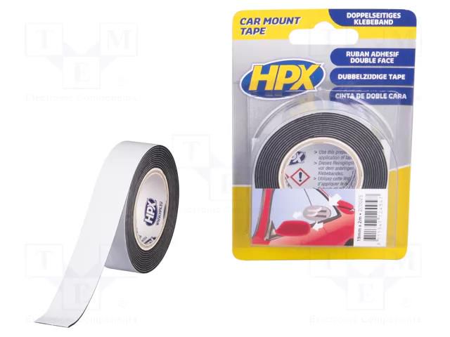 Tape: fixing; W: 19mm; L: 2m; double-sided; black HPX HPX-BDSSM-1902BK