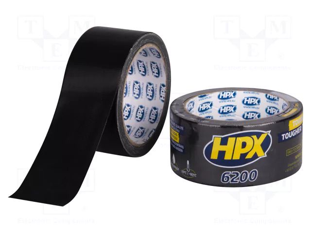 Tape: duct; W: 48mm; L: 10m; Thk: 0.3mm; black; natural caoutchouc HPX HPX-D6200-4810BK