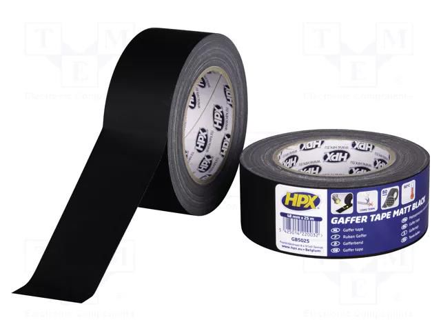 Tape: duct; W: 48mm; L: 25m; Thk: 0.3mm; black; natural caoutchouc HPX HPX-DG-4825BK