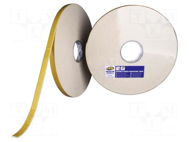 Tape: fixing; W: 19mm; L: 25m; Thk: 3mm; double-sided; white; max.80°C HPX HPX-MDS3MM-1925WH