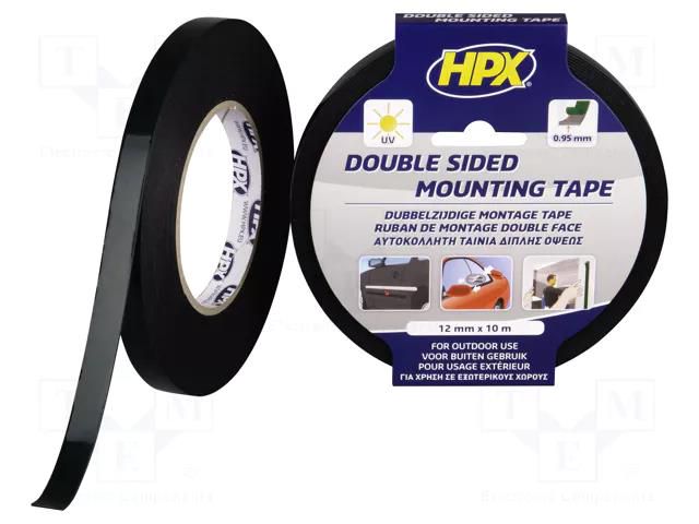 Tape: fixing; W: 12mm; L: 10m; Thk: 0.95mm; double-sided; acrylic HPX HPX-MDSBK-1210