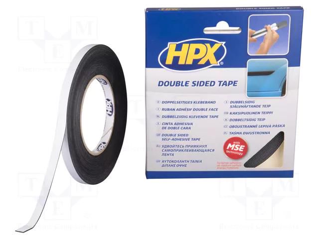 Tape: fixing; W: 9mm; L: 10m; Thk: 1mm; double-sided; acrylic; black HPX HPX-MDSM-0910BK