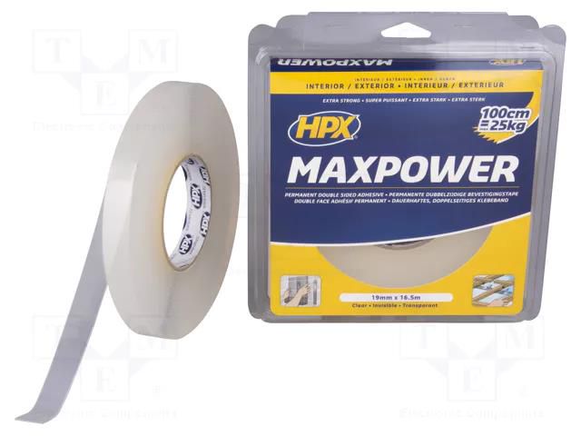 Tape: fixing; W: 19mm; L: 16.5m; Thk: 1mm; double-sided; acrylic HPX HPX-MDSMP-1916.5TR