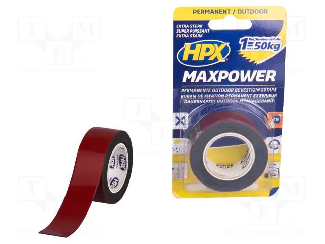 Tape: fixing; W: 25mm; L: 1.5m; Thk: 1.1mm; double-sided; acrylic HPX HPX-MDSO-251.5BK