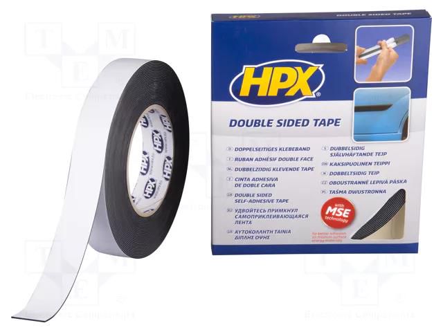 Tape: fixing; W: 25mm; L: 10m; Thk: 1mm; double-sided; acrylic; black HPX HPX-MDSSM-2510BK