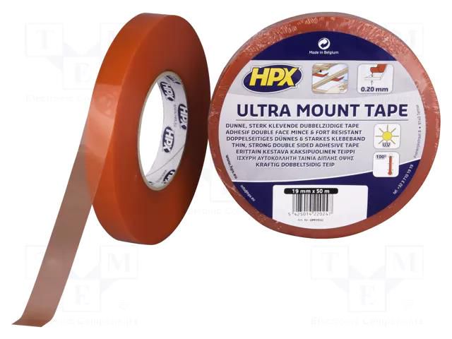 Tape: fixing; W: 19mm; L: 50m; Thk: 0.2mm; double-sided; transparent HPX HPX-MUM-1950TR