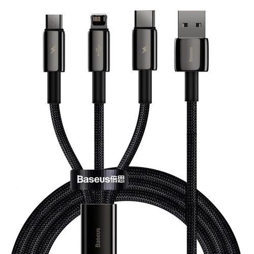 Baseus Tungsten 3in1 cable USB - USB Type C / Lightning / micro USB 3.5 A 1.5 m black (CAMLTWJ-01), Baseus 6953156204973 6953156204973