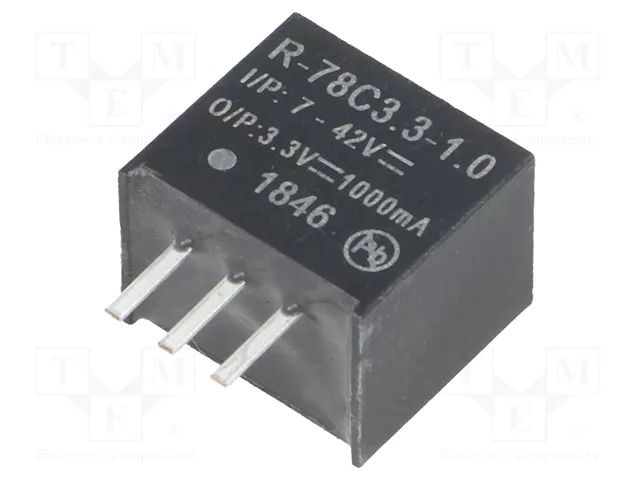 Converter: DC/DC; 3.3W; Uin: 7÷42VDC; Uout: 3.3VDC; Iout: 1A; SIP3 RECOM R-78C3.3-1.0
