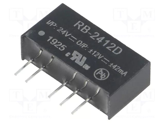 Converter: DC/DC; 1W; Uin: 21.6÷26.4VDC; Uout: 12VDC; Uout2: -12VDC RECOM RB-2412D