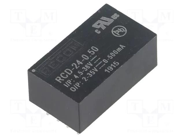 Converter: DC/DC; Uin: 4.5÷36VDC; Uout: 2÷35VDC; Iout: 500mA; PCB RECOM RCD-24-0.50