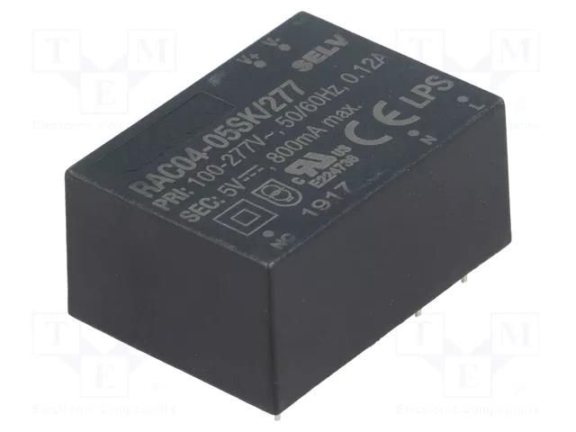 Converter: AC/DC; 4W; Uin: 80÷305VAC,110÷390VDC; Uout: 5VDC; 76% RECOM RAC04-05SK/277