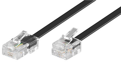 Modular Telephone Cable, 10 m, black - copper-clad aluminium wire (CCA), RJ45 male (8P4C) > RJ11 male (6P4C) 68578