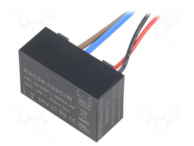 Converter: AC/DC; 4W; Uin: 80÷264VAC,115÷370VDC; Uout: 12VDC; 77% RECOM RAC04-12SC/W