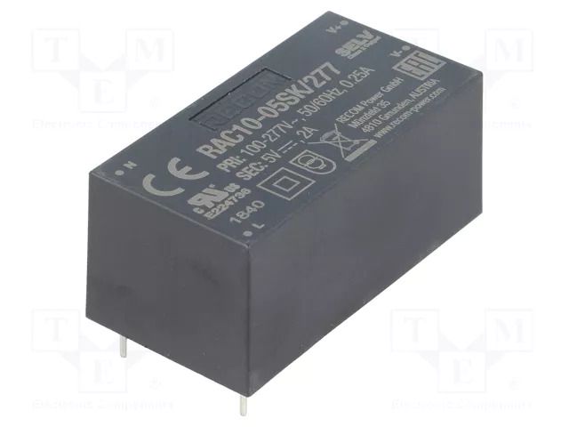 Converter: AC/DC; 10W; Uin: 85÷305VAC,120÷430VDC; Uout: 5VDC; 82% RECOM RAC10-05SK/277