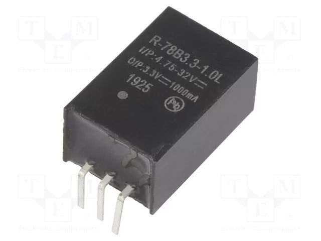 Converter: DC/DC; 3.3W; Uin: 4.75÷32VDC; Uout: 3.3VDC; Iout: 1A; SIP3 RECOM R-78B3.3-1.0L