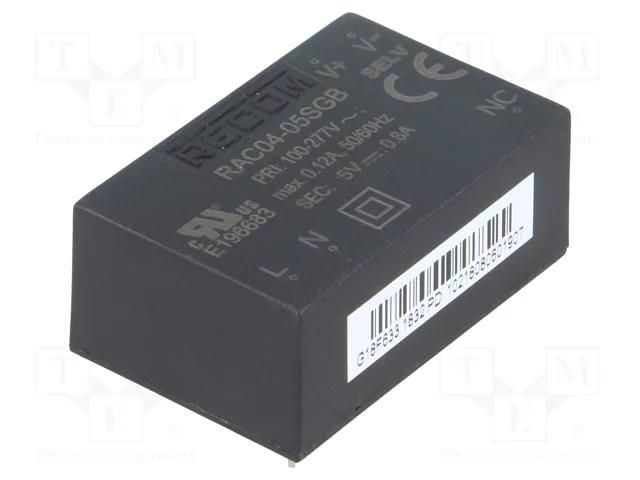 Converter: AC/DC; 4W; Uin: 85÷305VAC,120÷430VDC; Uout: 5VDC; 72% RECOM RAC04-05SGB