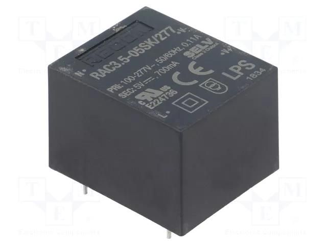 Converter: AC/DC; 3.5W; Uin: 85÷305VAC,120÷430VDC; Uout: 5VDC; 80% RECOM RAC3.5-05SK/277