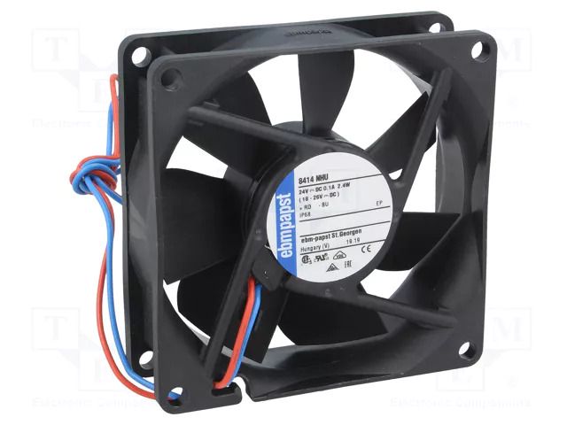 Fan: DC; axial; 24VDC; 80x80x25mm; 78m3/h; 37dBA; ball; 3600rpm; IP68 EBM-PAPST 8414NHU