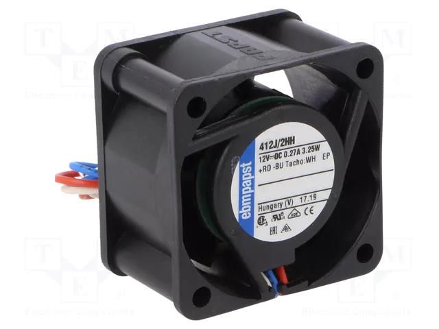 Fan: DC; axial; 12VDC; 40x40x25mm; 24m3/h; 46dBA; ball EBM-PAPST 412JHH/2