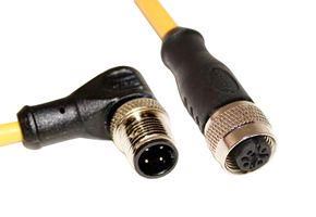 M12 CORDSET, 4-POS MALE RIGHT ANGLE-FEMALE STRAIGHT, 22 AWG, .5M 68AK2083 C4AD05M00.5