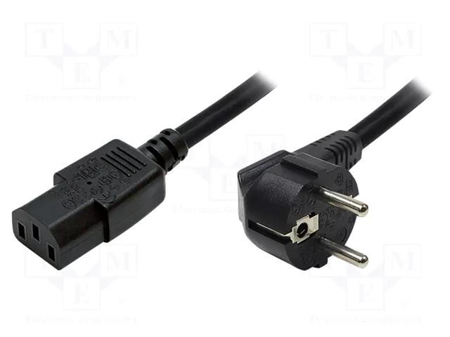 Cable; CEE 7/7 (E/F) plug angled,IEC C13 female; 1.8m; black LOGILINK CP090