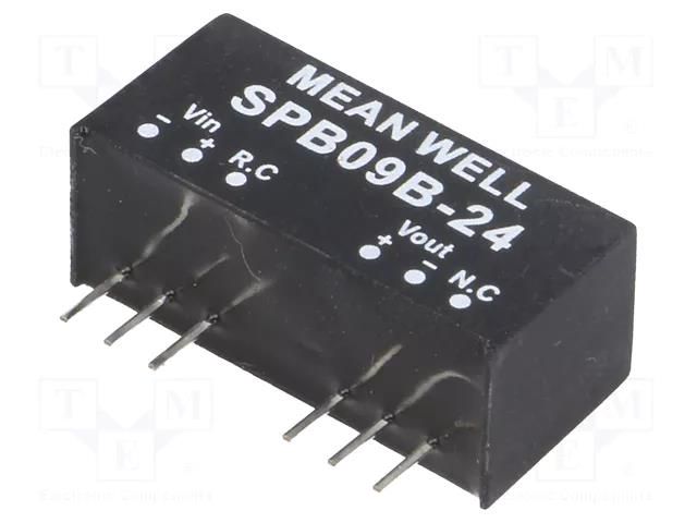 Converter: DC/DC; 9W; Uin: 18÷36VDC; Uout: 24VDC; Iout: 0÷375mA; SIP8 MEAN WELL SPB09B-24