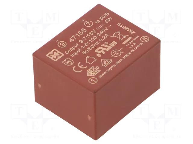 Converter: AC/DC; 5W; Uin: 85÷265VAC,120÷370VDC; Uout: 15VDC; 76% MYRRA MYRRA-47155