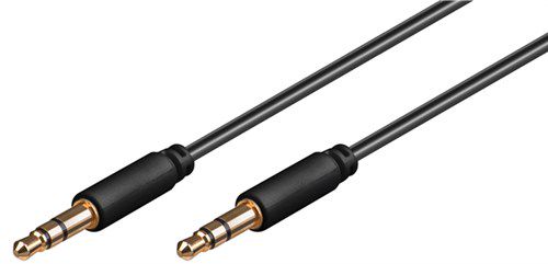 AUX Audio Connector Cable, 3.5 mm Stereo, 3-pin, Slim, CU, 2 m, black - 3.5 mm male (3-pin, stereo) > 3.5 mm male (3-pin, stereo) 69107