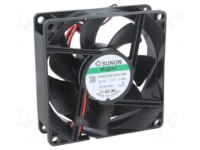 Fan: DC; axial; 12VDC; 80x80x25mm; 56.06m3/h; 28dBA; Vapo; 2600rpm SUNON MF80251V3-A99-A