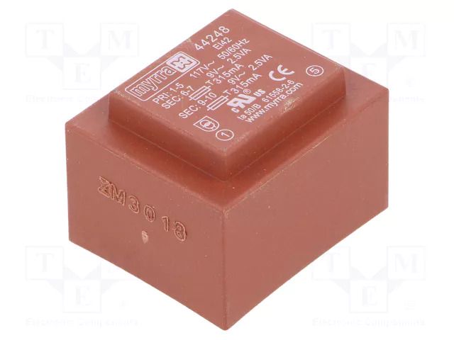 Transformer: encapsulated; 5VA; 117VAC; 9V; 9V; 278mA; 278mA; PCB MYRRA MYRRA-44248