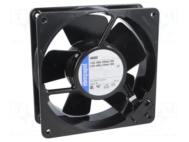 Fan: AC; axial; 115VAC; 119x119x38mm; 180m3/h; 45dBA; slide; 3100rpm EBM-PAPST 4600Z