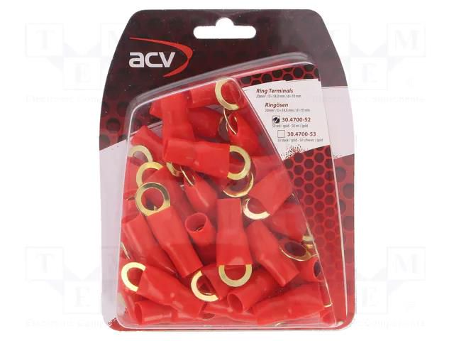 Terminal: ring; insulated; red; gold-plated; 20mm2; M10 ACV ZKO20X100-R