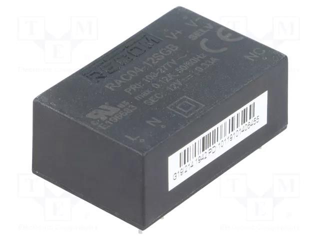 Converter: AC/DC; 4W; Uin: 85÷305VAC,120÷430VDC; Uout: 12VDC; 78% RECOM RAC04-12SGB