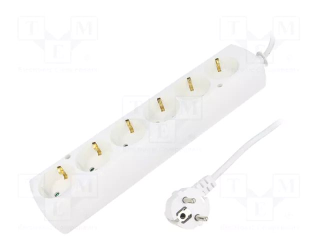 Extension lead; 3x1.5mm2; Schuko; Sockets: 6; PVC; white; Len: 5m JONEX PS-670S/1.5-5.0