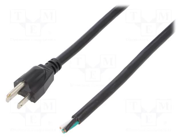 Cable; 3x14AWG; NEMA 5-15 (B) plug,wires; PVC; 5m; black; 15A; 125V LIAN DUNG S21-3/14/5BK